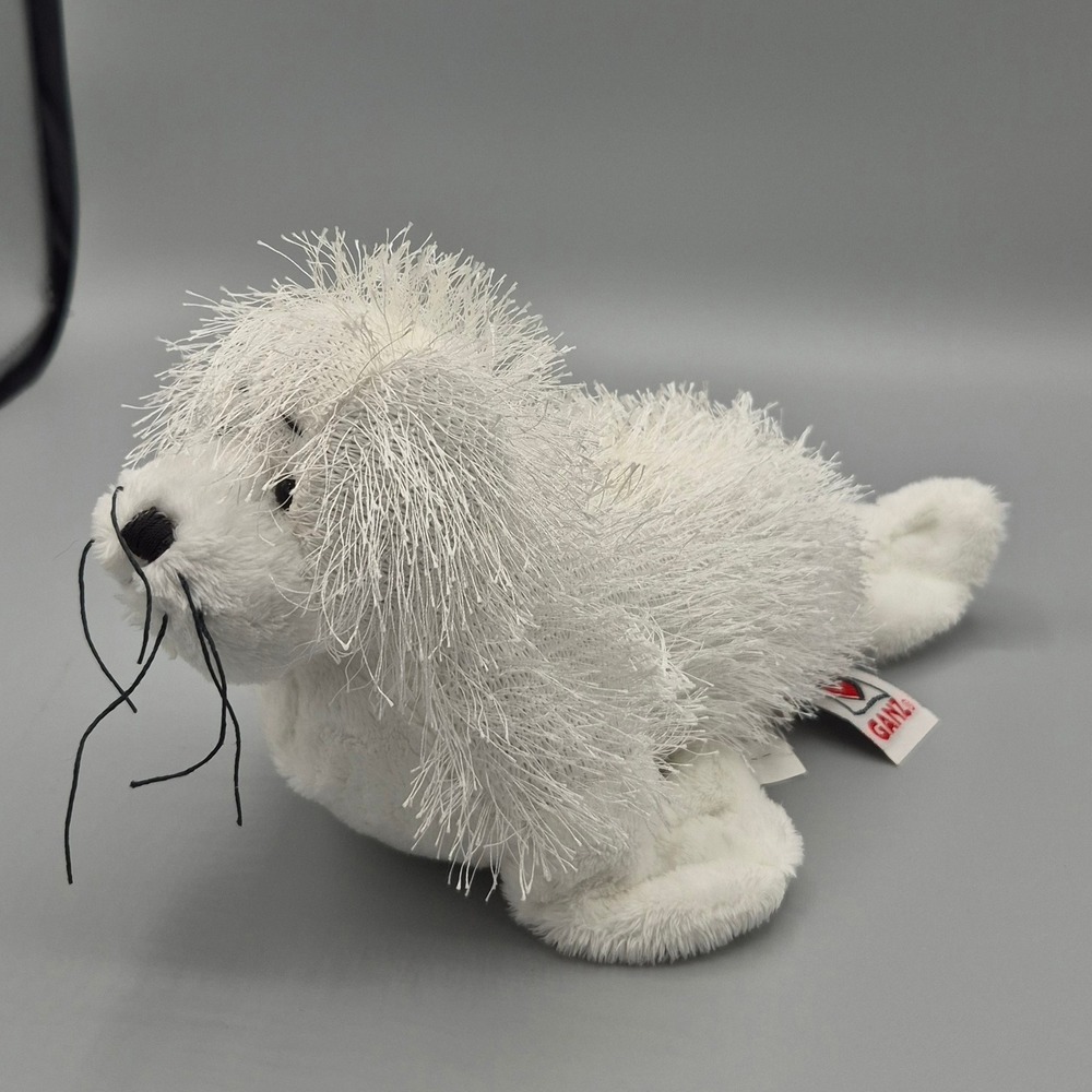 Ganz Webkinz White Seal Plush Stuffed Animal HM023 Shaggy Hair Whiskers